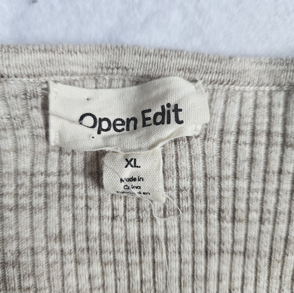 Open Edit Brown Ivory Spacedye Lace Up Top Size XL - Picture 5 of 7